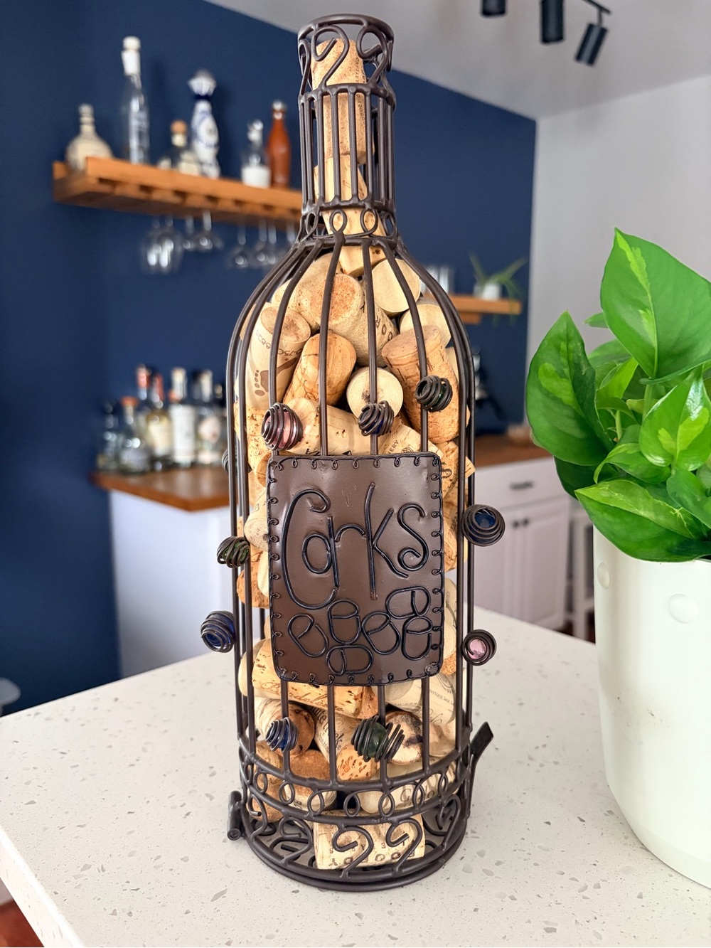 Metal Cork Bottle Holder - Brown Decorative Wine Cork Display